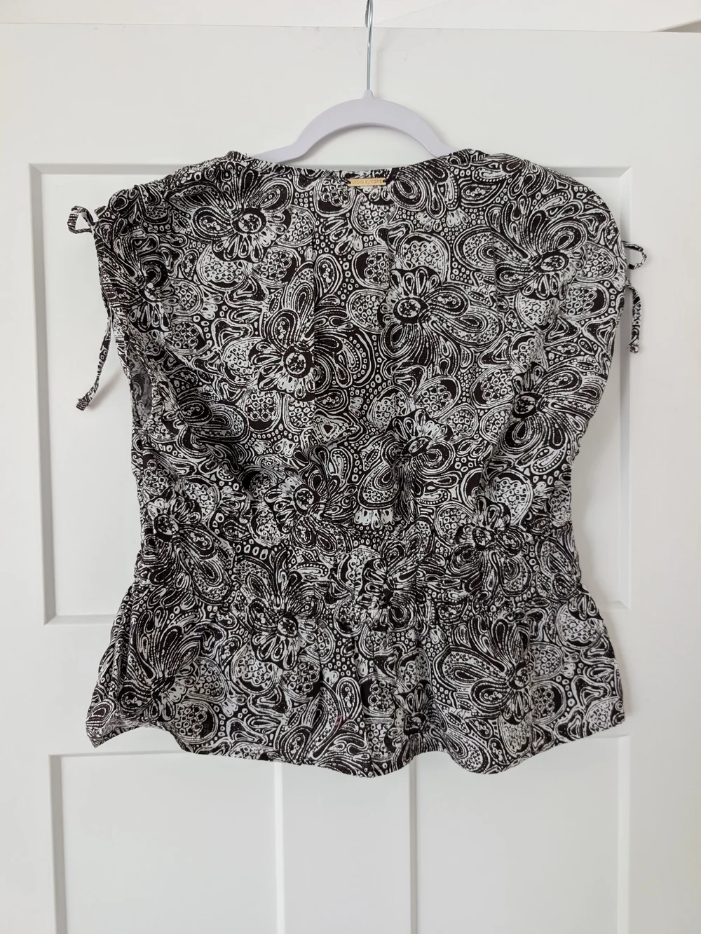 Michael Kors Brown & Cream Paisley Floral Peplum Blouse Size Medium